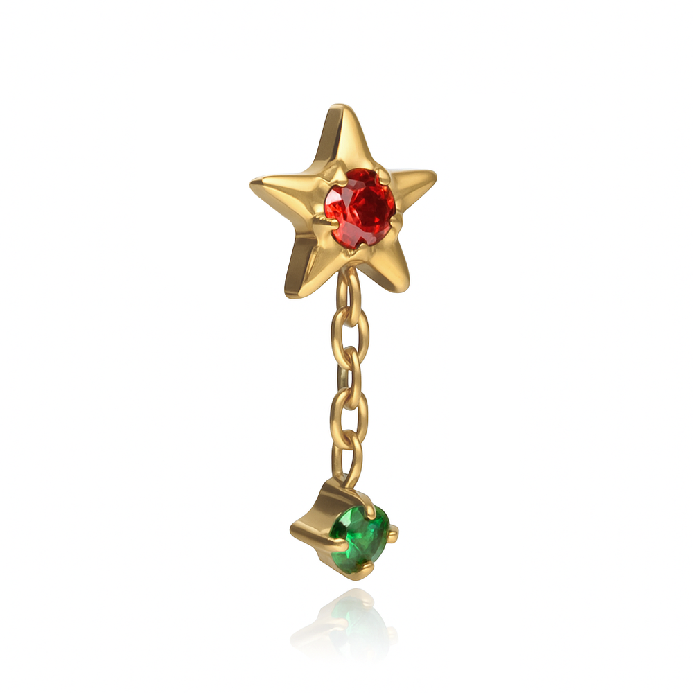 Titanium attachment star with red and green zirconia - gold - TNA-216
