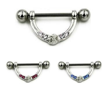 Rose nipple piercing with blue zircons - S-008