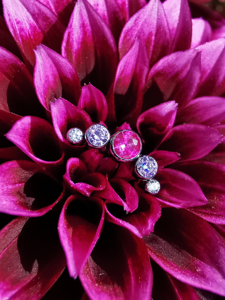 Titanium attachment cluster with pink zircons - sterling silver - TNA-197