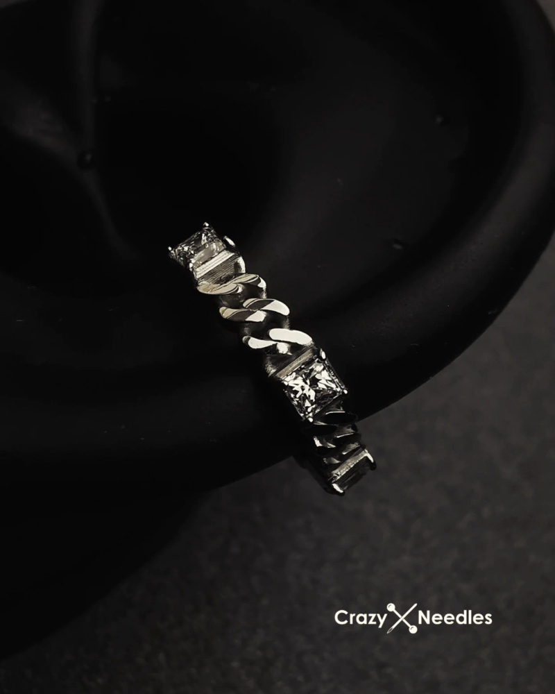 Piercing ring clicker decorative with white zircons - CoCr NF - silver - K-072