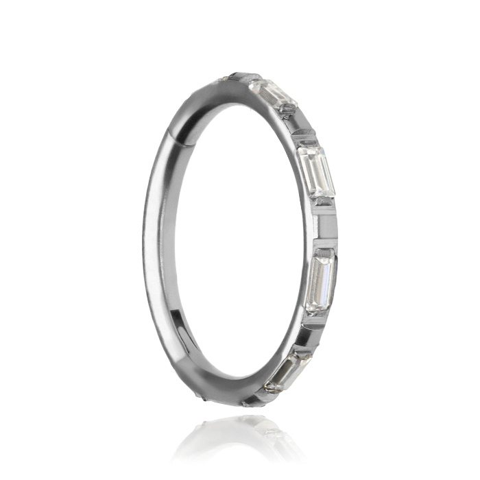 Titanium earring clicker circle with white zircons - silver - TK-002