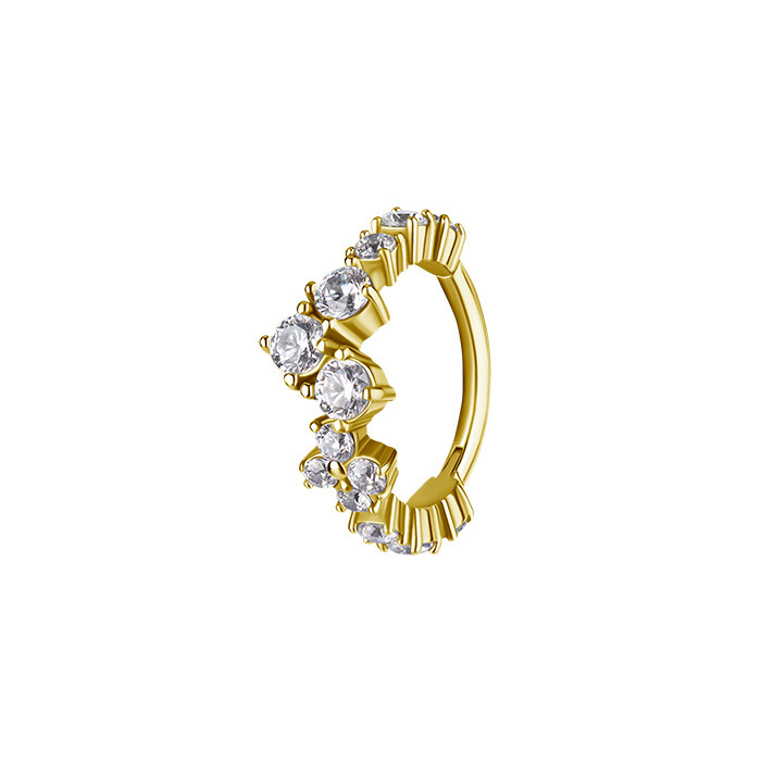 Piercing ring clicker with white zircons - CoCr NF - gold - K-066