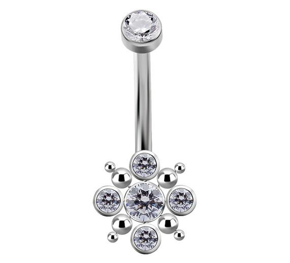 Titanium Belly button ring - Premium Zirconia white - TPP-027