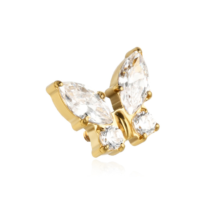 Titanium attachment butterfly with white zircons - gold - TNA-125