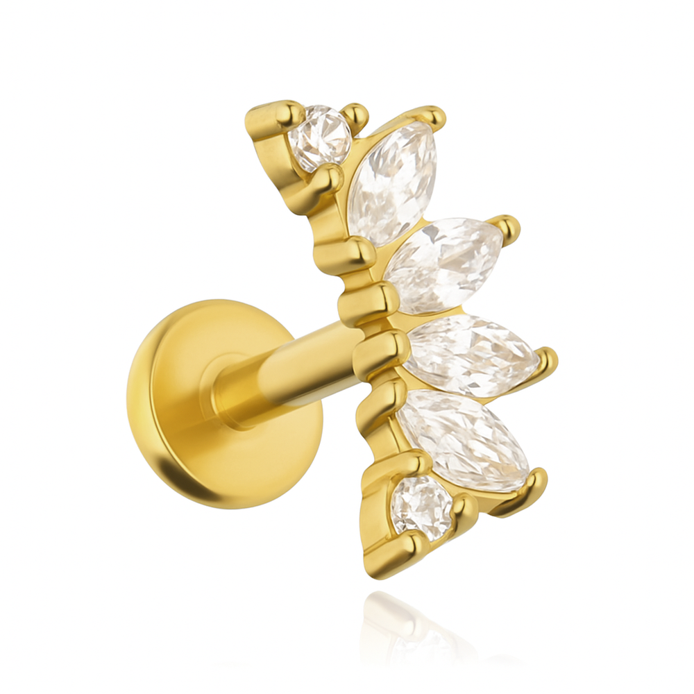 Labret cluster with white zircons - gold - LGW-056