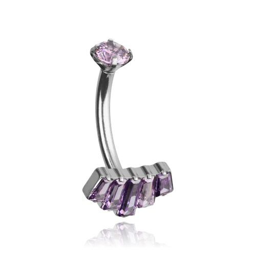 Titanium Belly button ring with purple zircons - silver - TPP-003