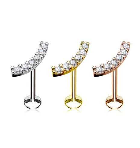 Labret with zircons cluster gold - LGW-009