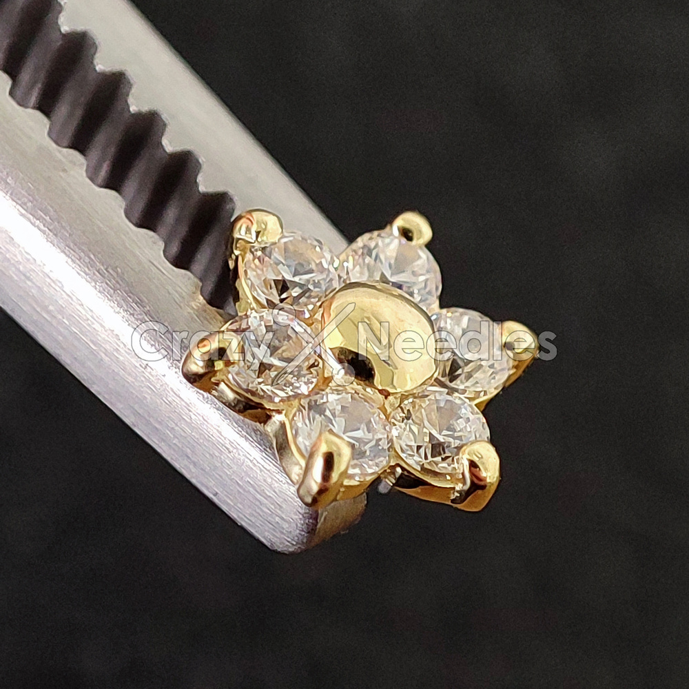 18K gold attachment for pins - gold flower with white zircons - GD18K-002