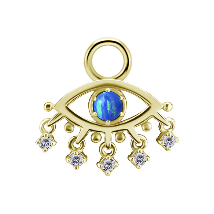 Charms - CoCr NF - niebieskie oko proroka z białymi cyrkoniami - złoty - D-090