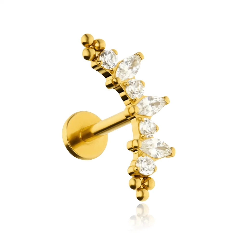 Titanium labret cluster with white zircons - gold