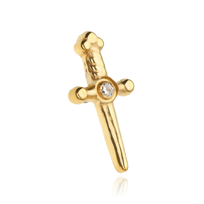 Tytanowa nakrętka sztylet z cyrkonią - złota - TNA-180