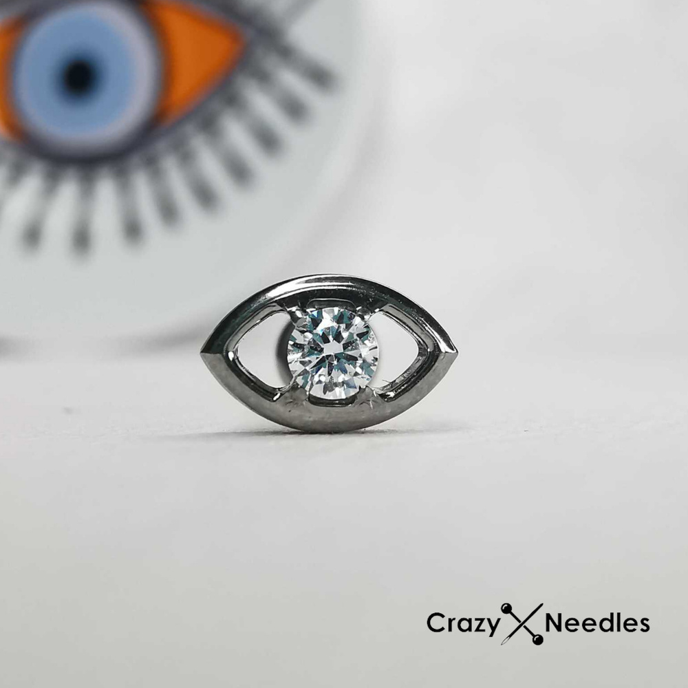 Tytanowy kolczyk labret oko z białą cyrkonią - srebrny - TGW-115