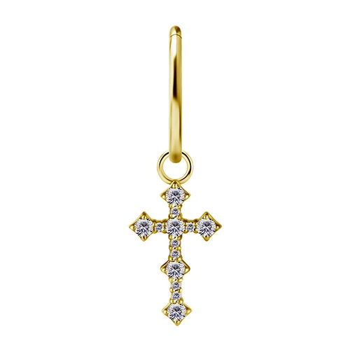 Charms - CoCr NF - gold cross - PREMIUM ZIRCONIA - D-035