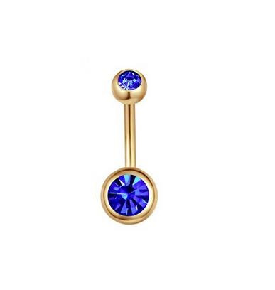 Gold Belly button ring with dark blue zircons - KP-044