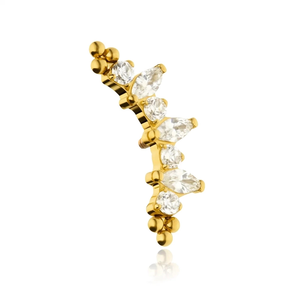 Titanium attachment cluster with white zircons - gold - TNA-037