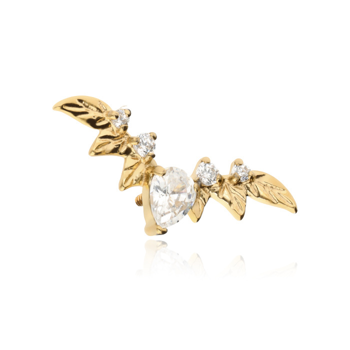 Titanium attachment cluster leaves with white zircons - gold - TNA-055