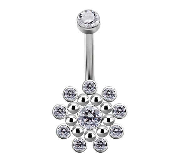 Titanium Belly button ring - Premium Zirconia white - TPP-007