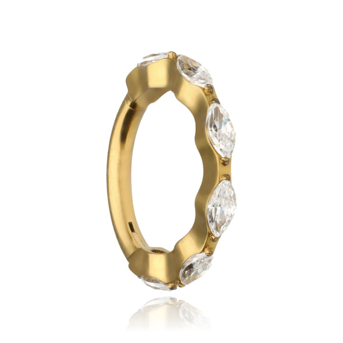 Titanium piercing clicker with white zircons - gold - TK-098