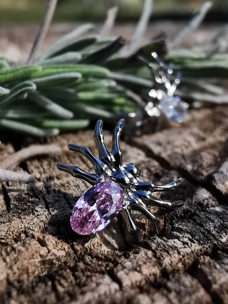Titanium labret spider earring with pink zirconia - sterling silver - TGW-126