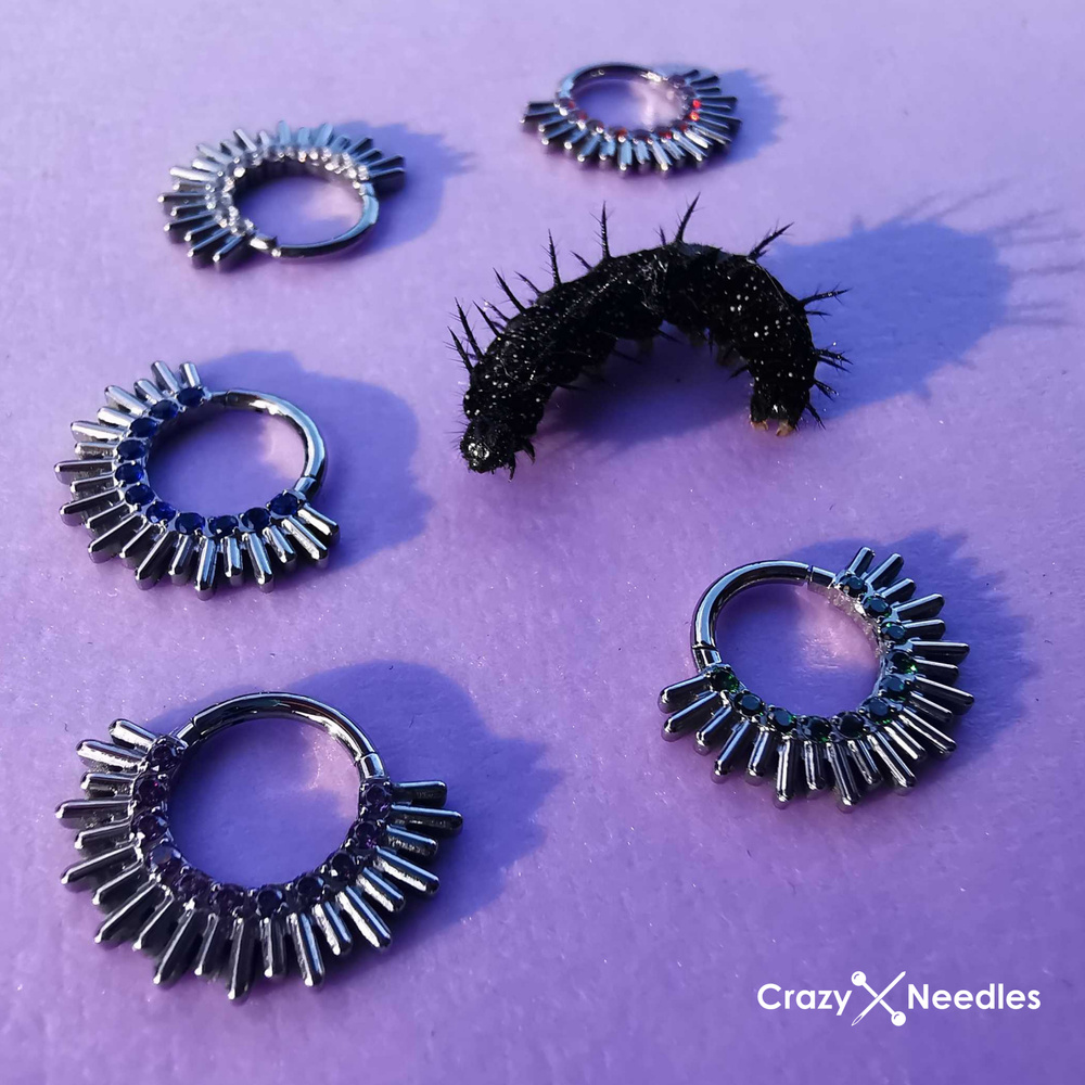 Titanium piercing clicker with purple zircons - silver - TK-055