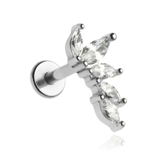 Labret earring with zircons - silver left - LGW-046