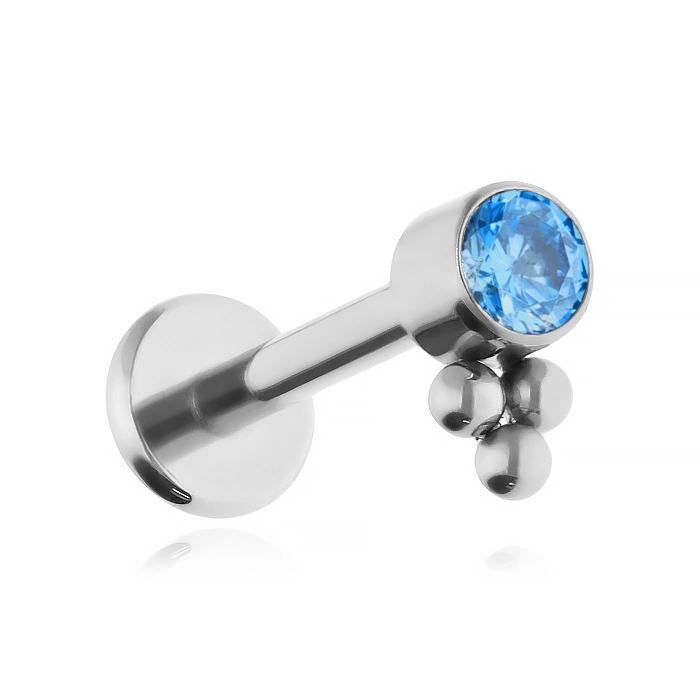 Titanium labret with blue zirconia - silver