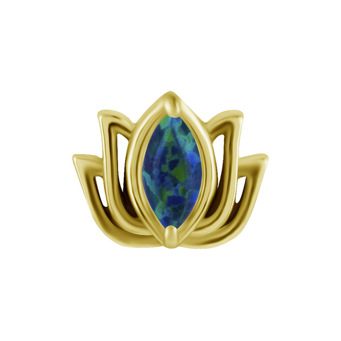 Nakrętka push in - kwiat lotosu z zielonym opalem - CoCr NF - złota - PI-003