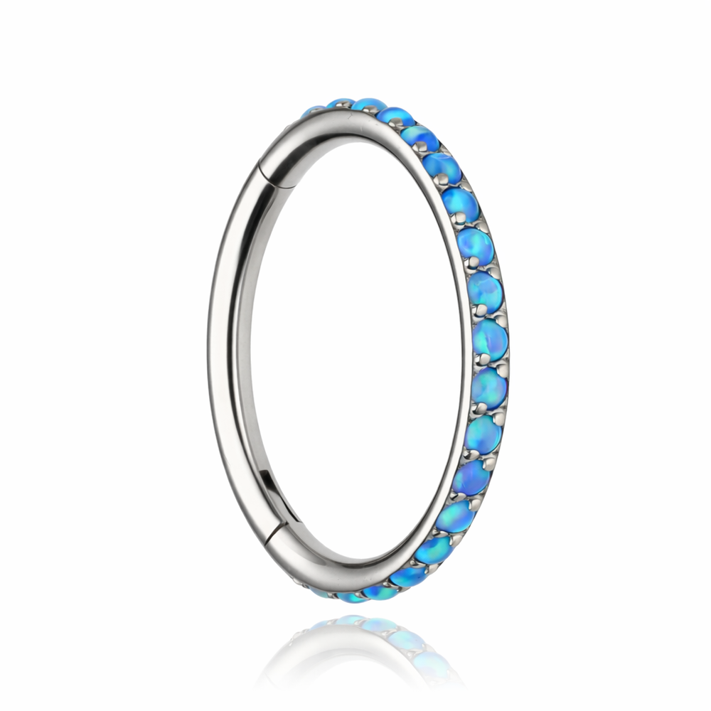 Titanium piercing ring clicker with blue opal OP05 - silver - TK-035