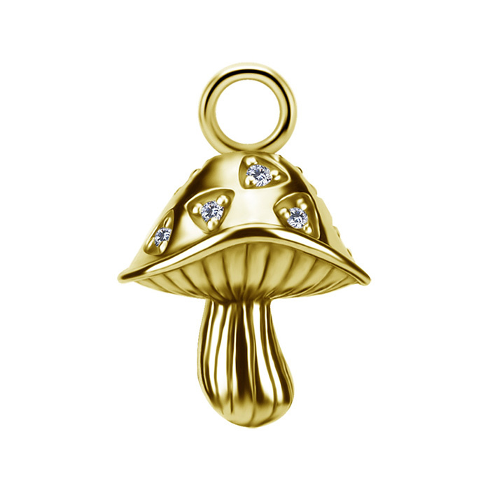 Charms - CoCr NF - mushroom-shaped earring with white zirconia stones - gold - D-103