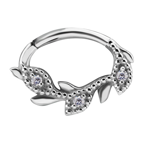 Silver clicker ring with white premium Zirconia - CoCr NF - K-045