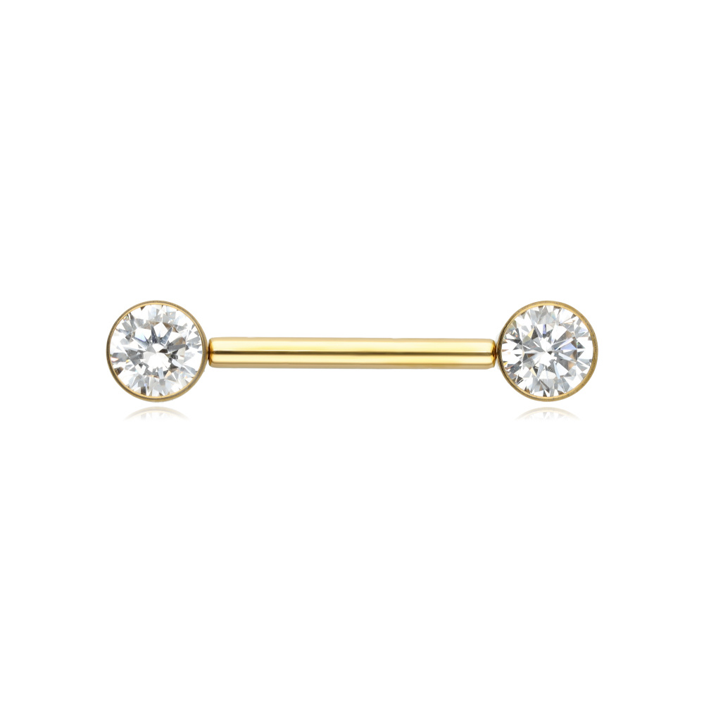Titanium nipple piercing with white zircons - gold - TI-010