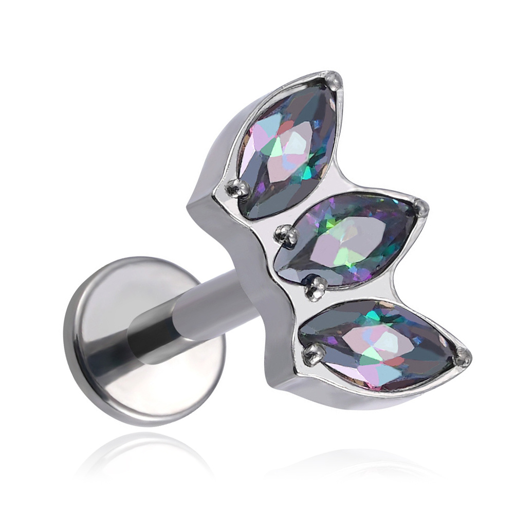 Titanium labret with Zirconia Vitrail Medium - silver