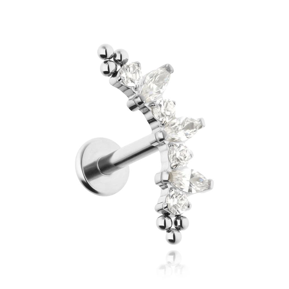 Titanium labret cluster with white zircons - silver