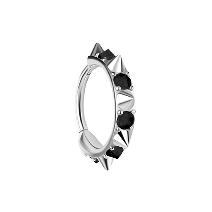 Piercing ring clicker studs and black zirconia - CoCr NF - silver - K-077