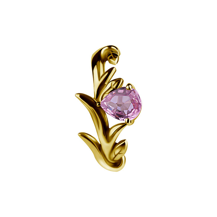 Kolczyk kółko clicker - złoto 18K listki z różowym szafirem  - GD18K-066