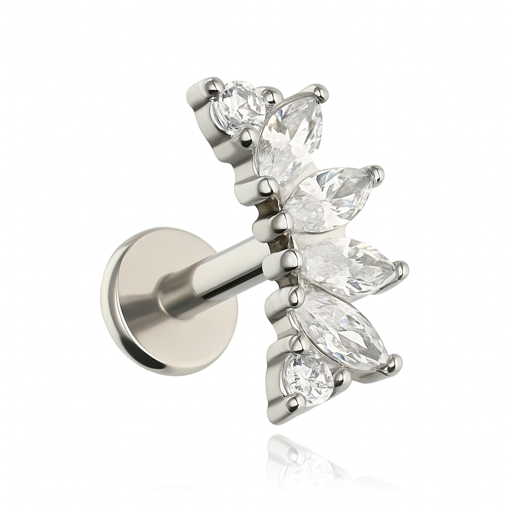 Labret cluster with white zircons - silver - LGW-056