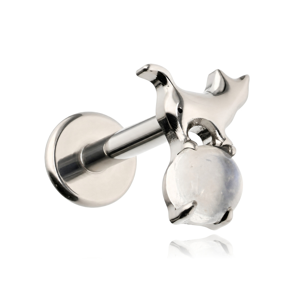 Titanium labret fish - moonstone - silver