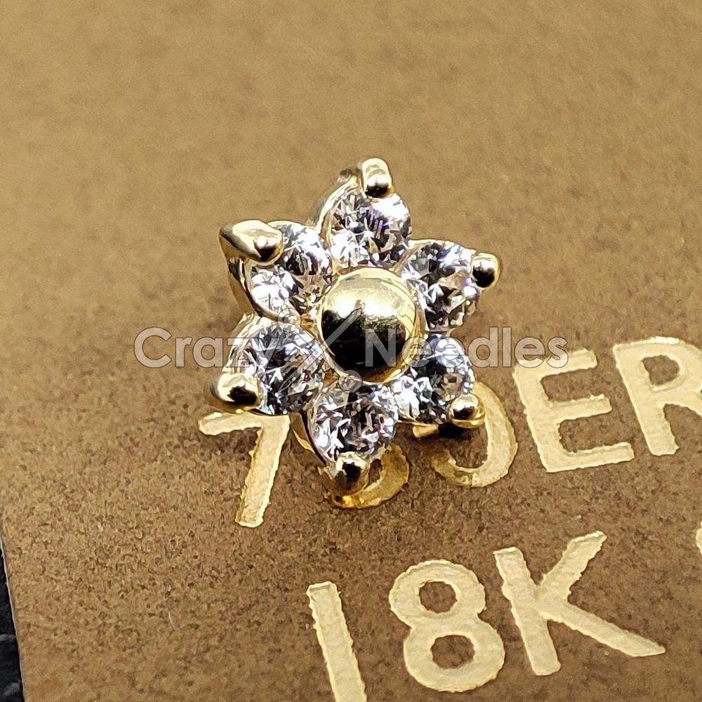 18K gold attachment for pins - gold flower with white zircons - GD18K-002