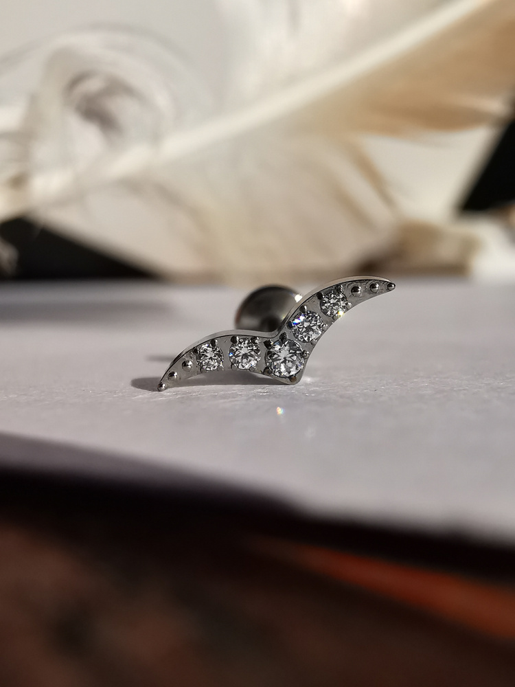 Titanium labret earring with white zircons - silver - TGW-005