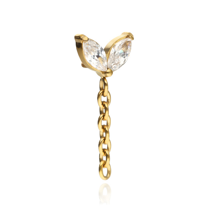 Titanium attachment with white cubic zirconias and chain - gold - TNA-202