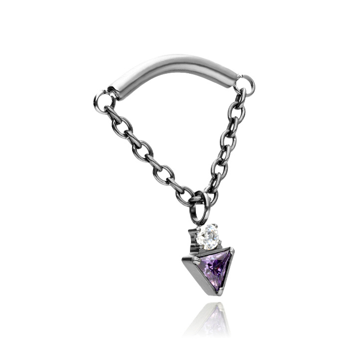 Titanium attachment with white zirconia and chain - silver - TNA-144