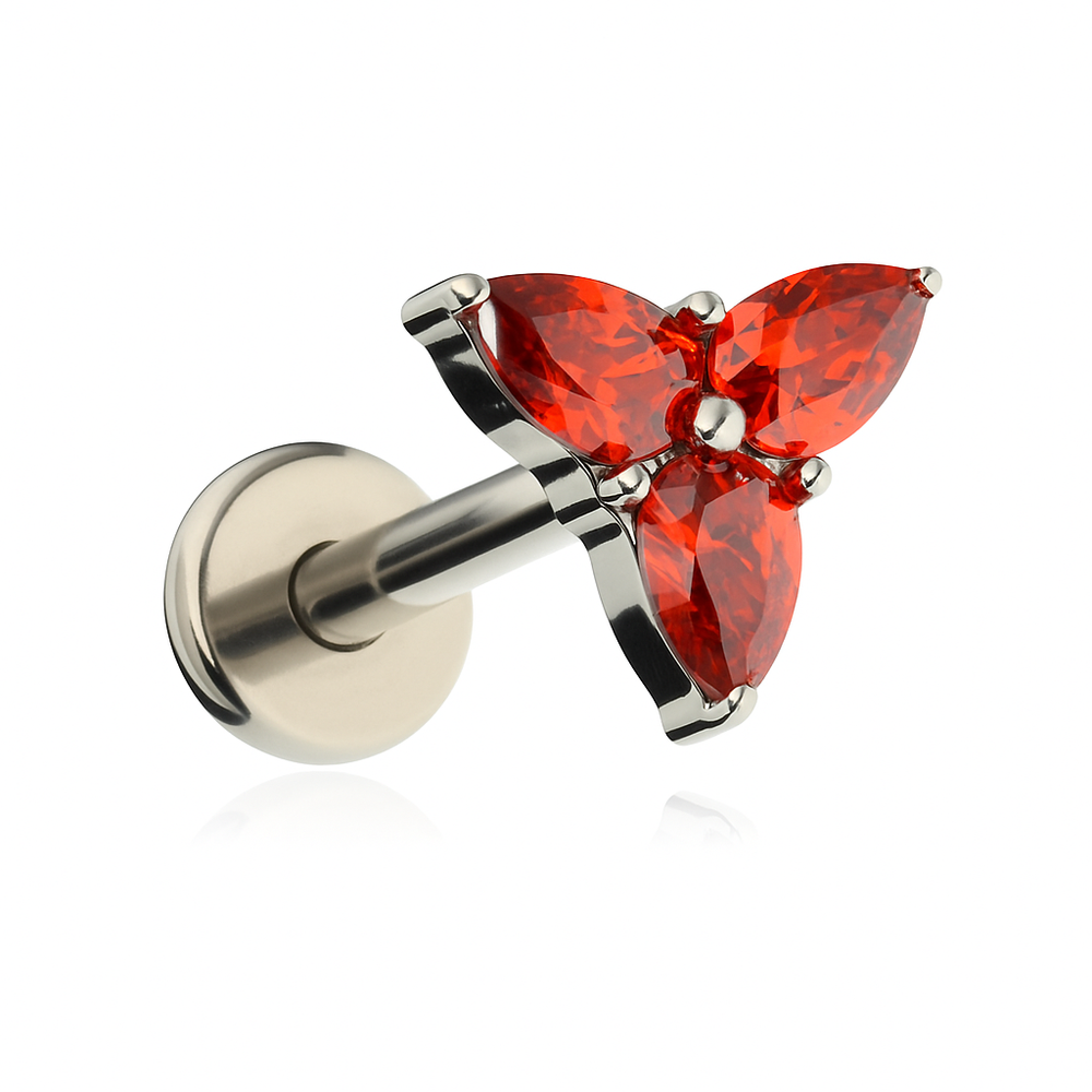 Titanium labret with red zircons - silver