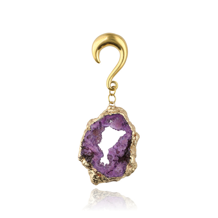 Ear weight with purple agate - gold - PT-176