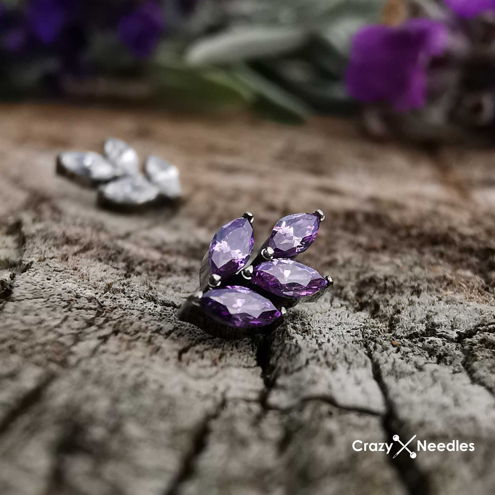 Titanium attachment leaves with white zircons - silver - TNA-091