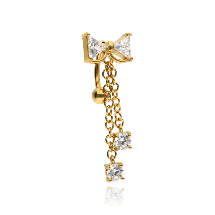 Belly button ring bow with white zirconia - gold - KP-033