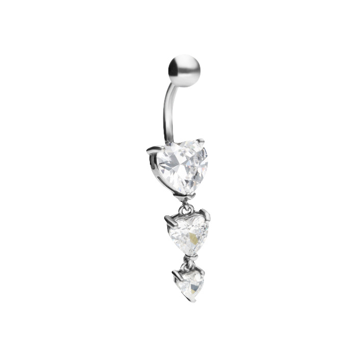 Belly button ring with hearts - silver - KP-007