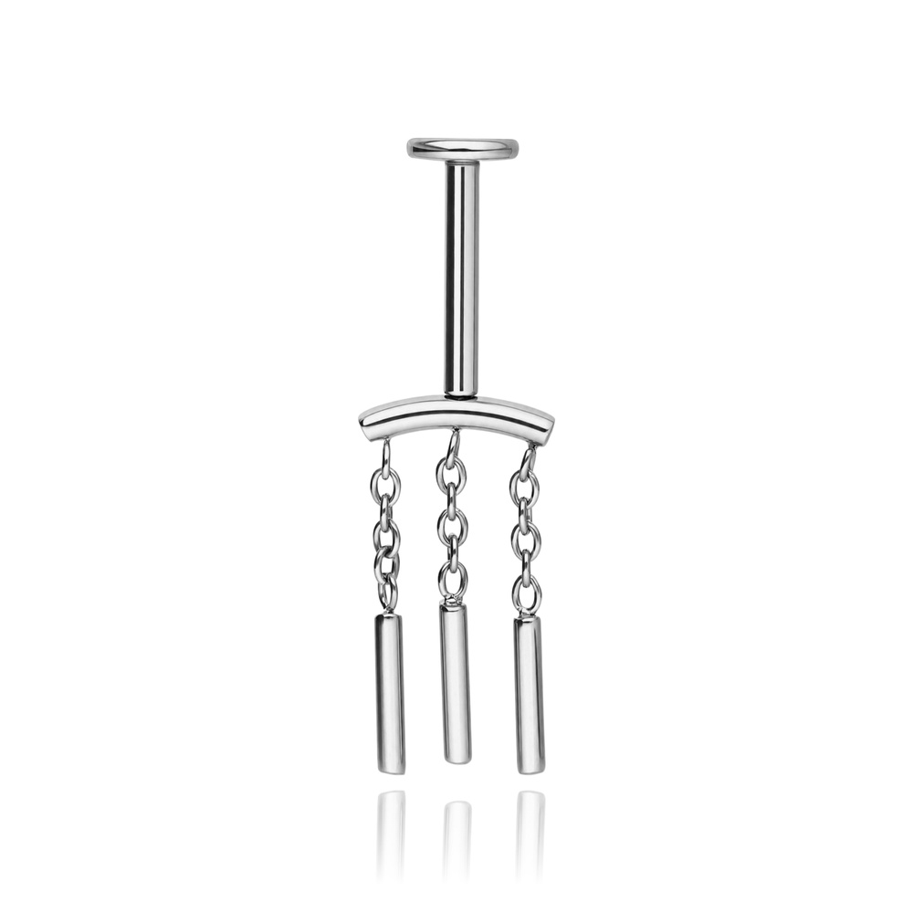 Tytanowy kolczyk labret PUSH IN z łańcuszkami - srebrny