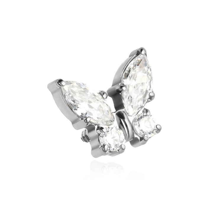 Titanium attachment butterfly with white zircons - silver - TNA-125