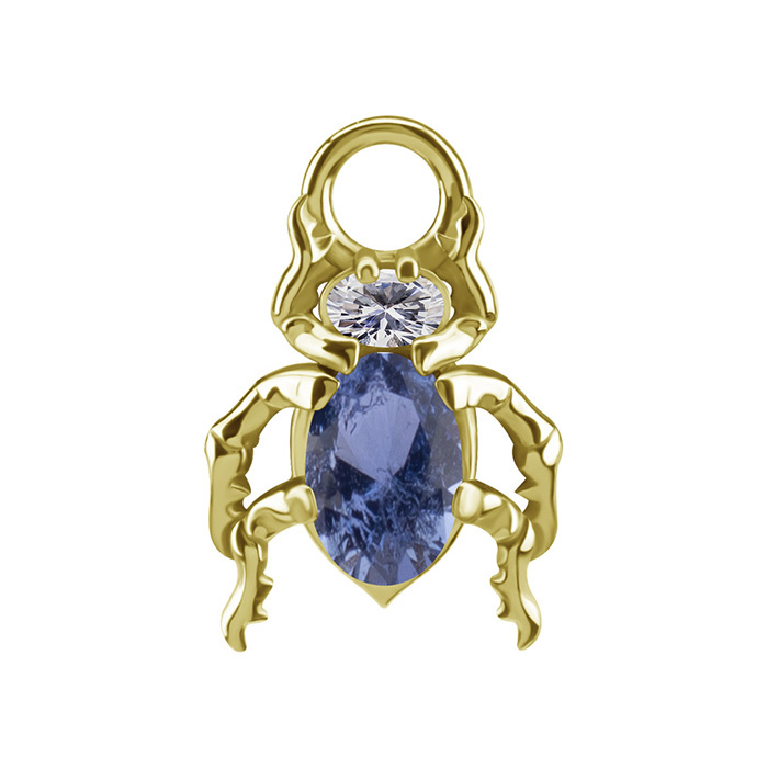 Charms - CoCr NF - beetle with navy blue nano gems - gold - D-085