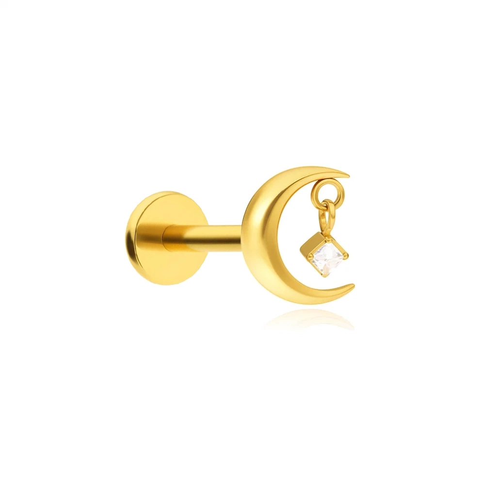 Titanium labret moon with white zirconia - gold 